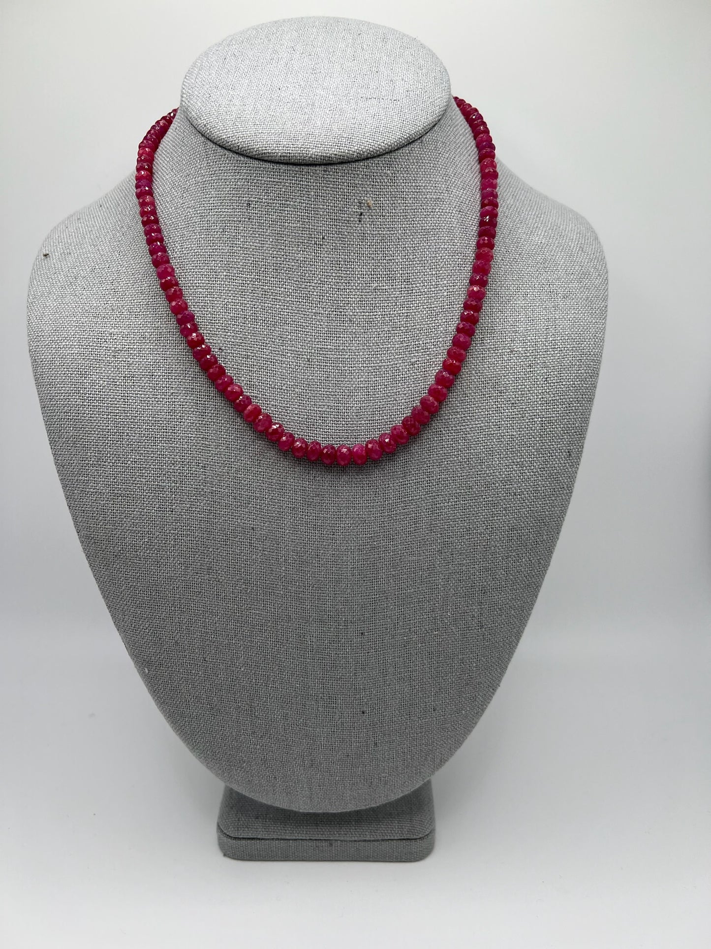 Ruby Semi-Precious Beaded Necklace with Rectangle Diamond Clasp