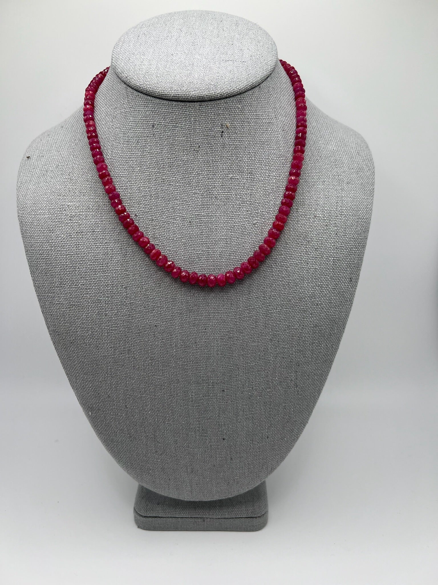 Ruby Semi-Precious Beaded Necklace with Rectangle Diamond Clasp