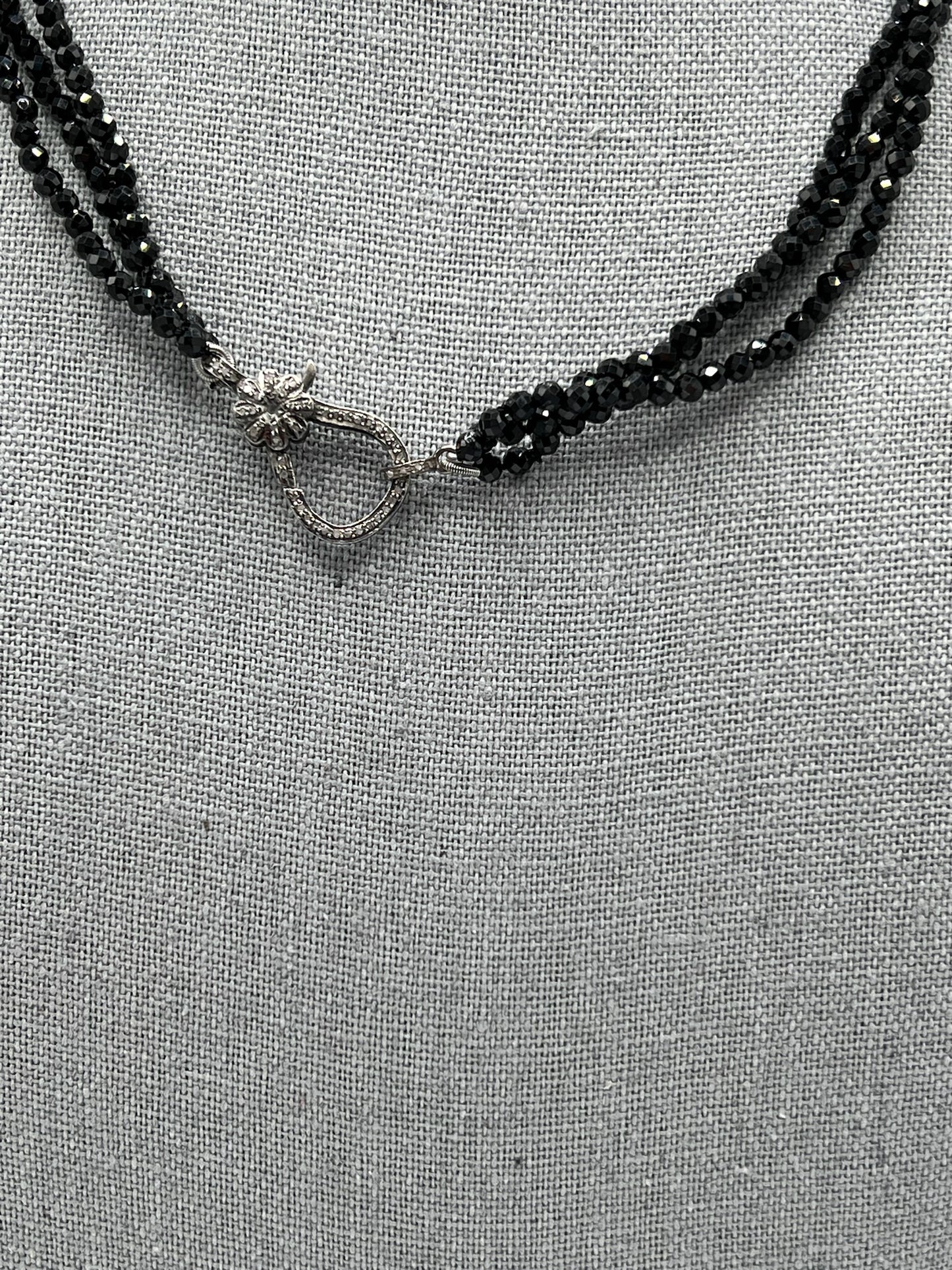 Triple Strand Black Spinelle with Diamond Clasp