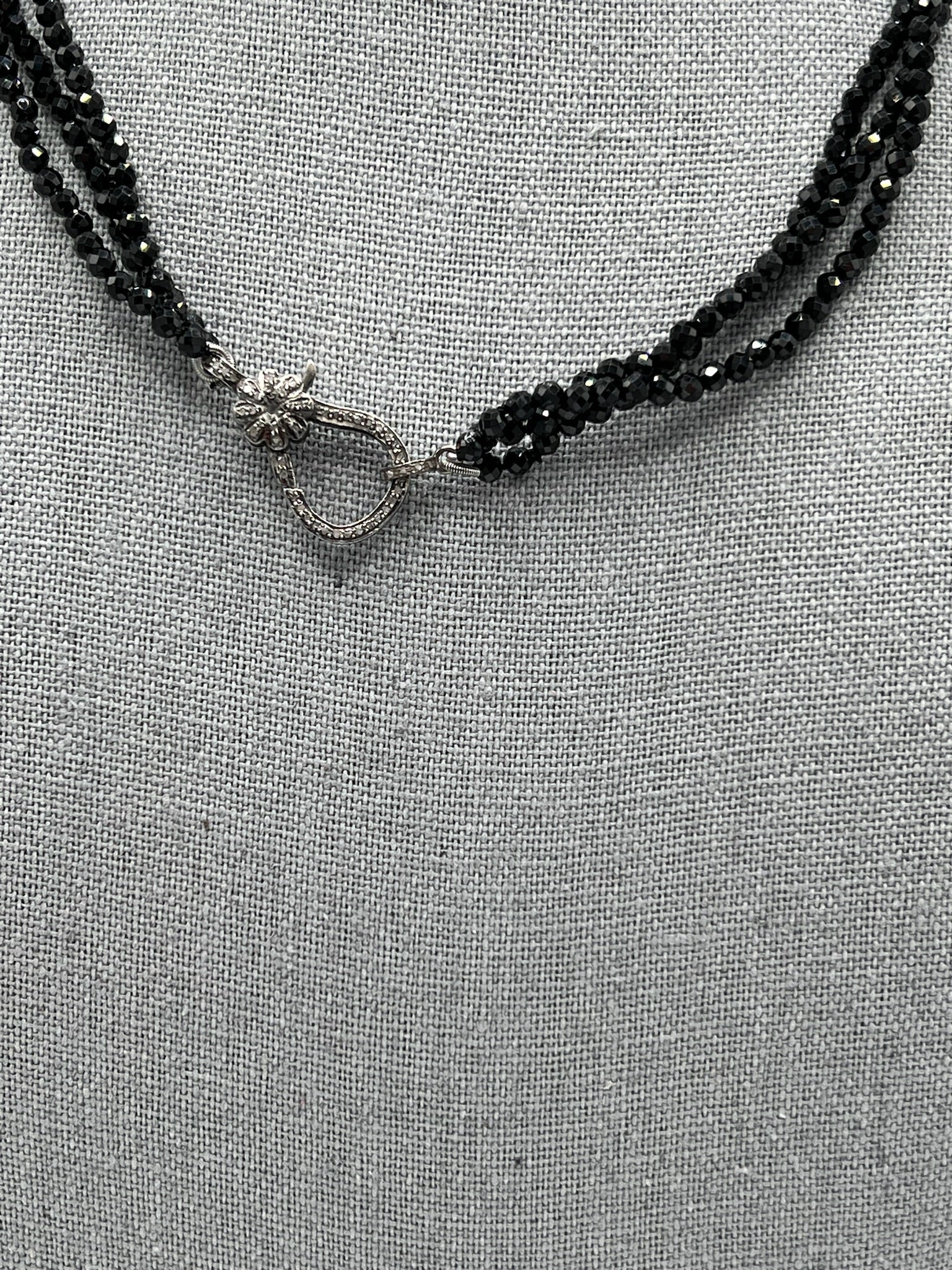 Triple Strand Black Spinelle with Diamond Clasp