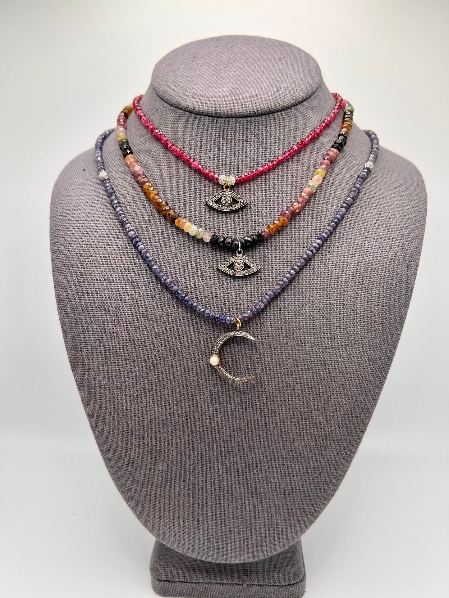 Semi-Precious Beaded Necklace with Pavé Diamond Charms
