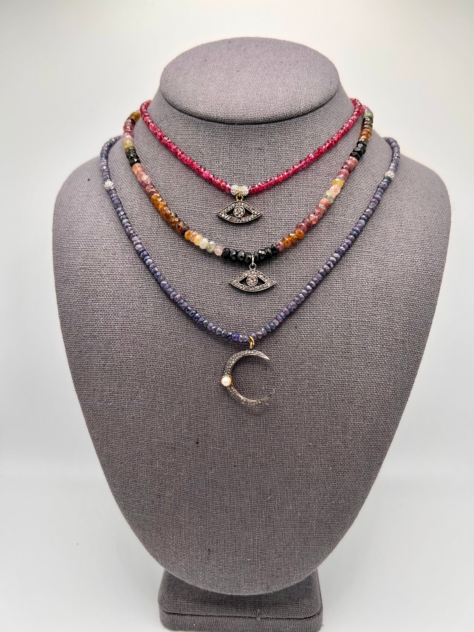 Semi-Precious Beaded Necklace with Pavé Diamond Charms
