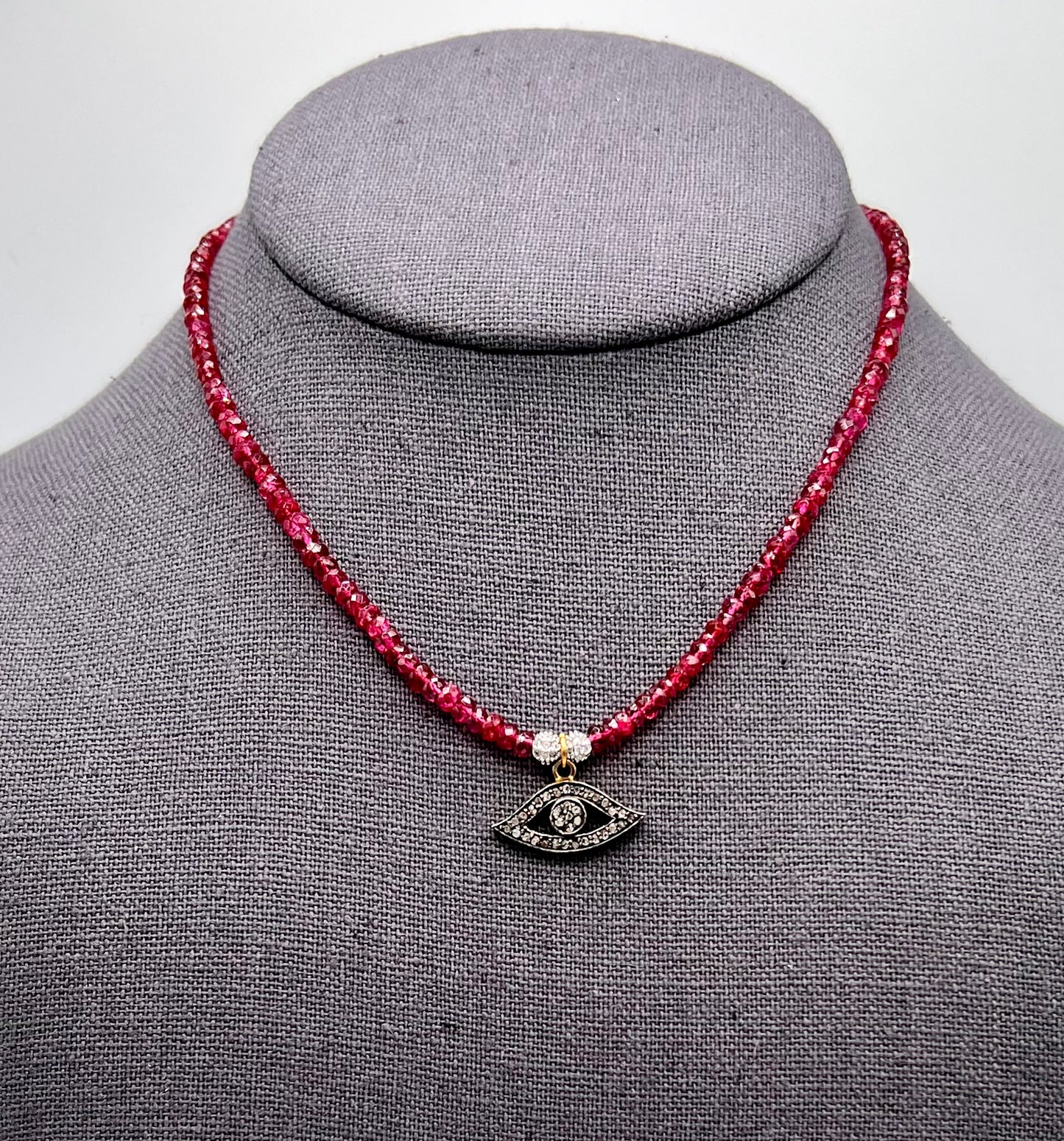 Semi-Precious Beaded Necklace with Pavé Diamond Charms
