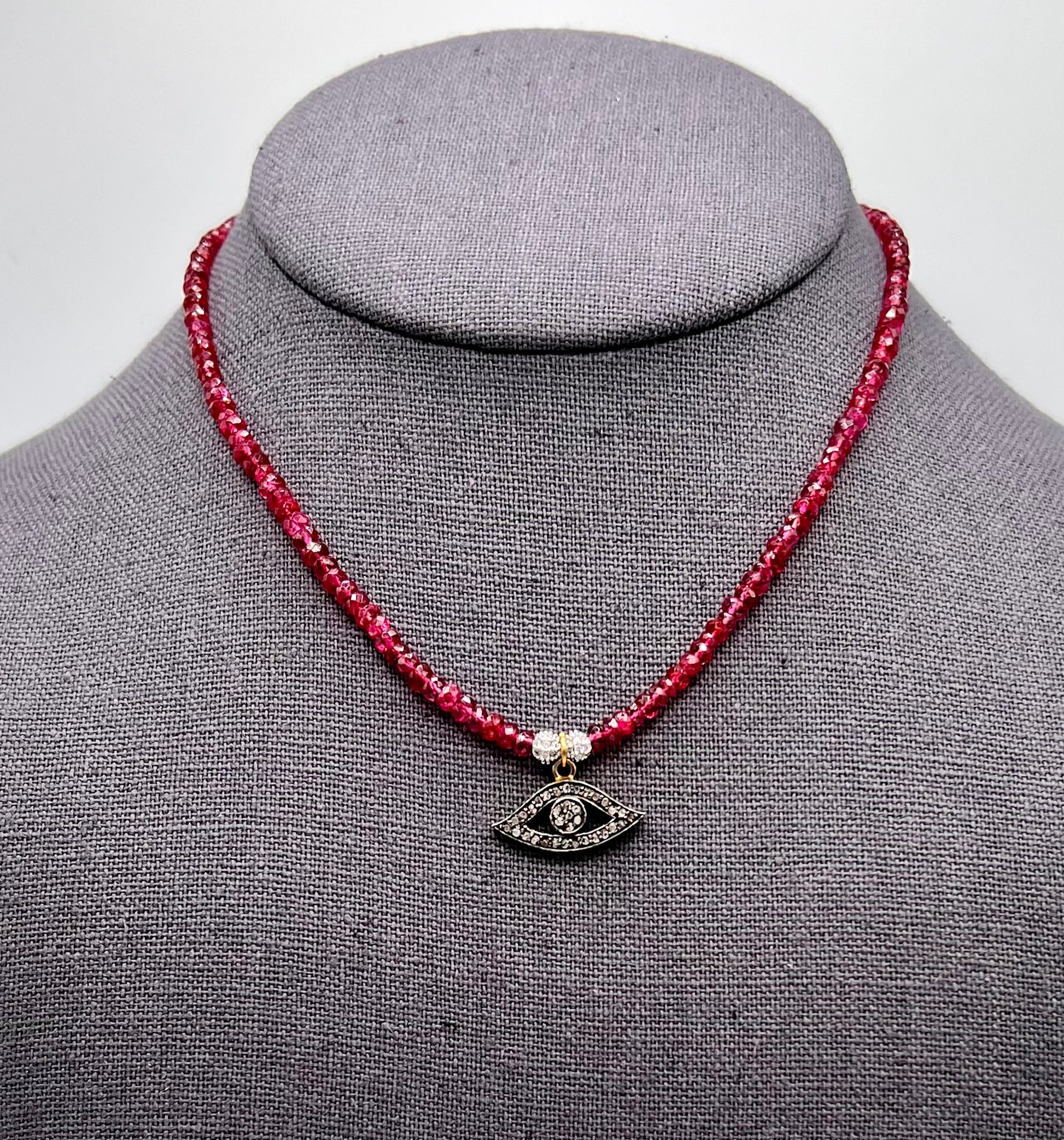 Semi-Precious Beaded Necklace with Pavé Diamond Charms
