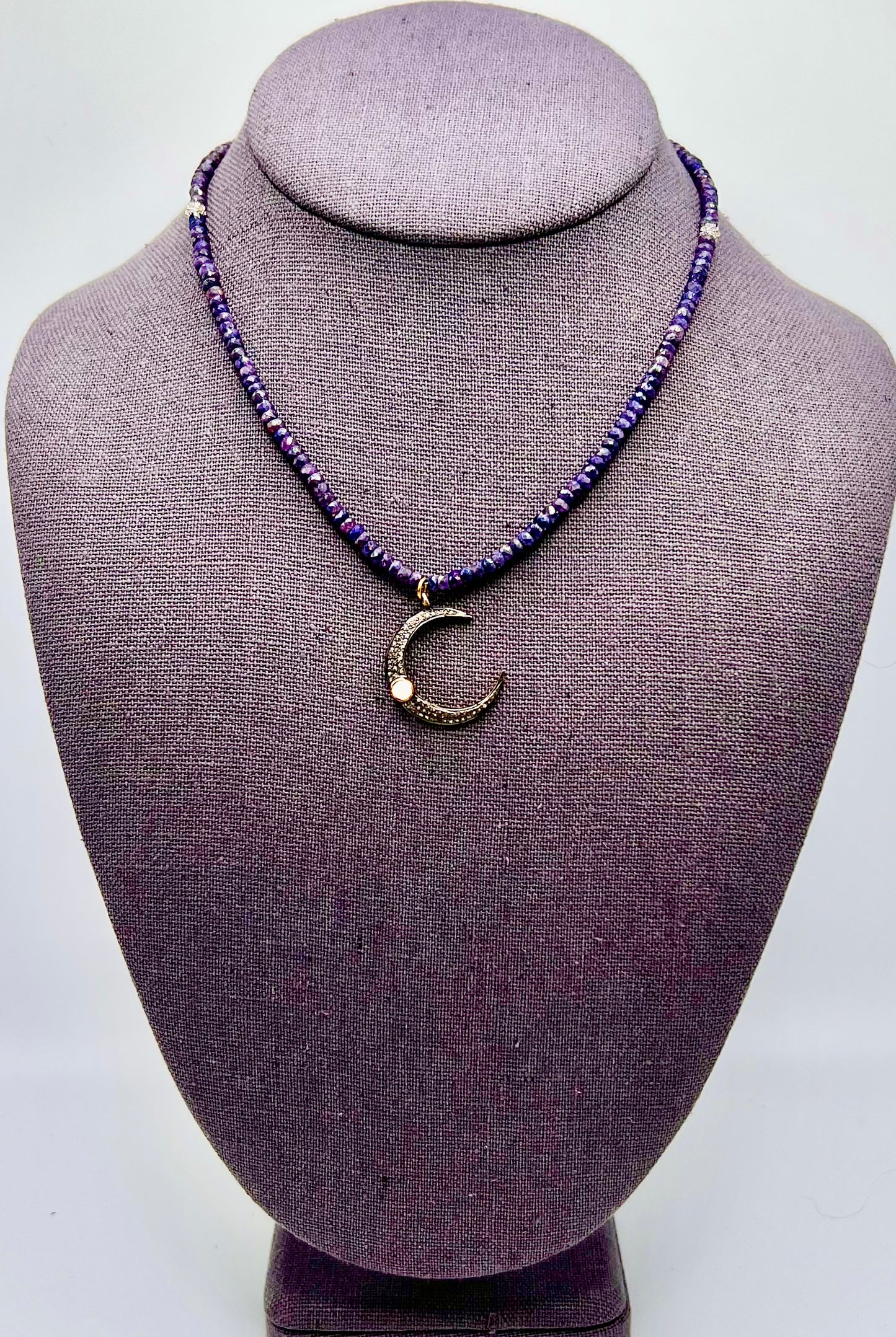 Semi-Precious Beaded Necklace with Pavé Diamond Charms
